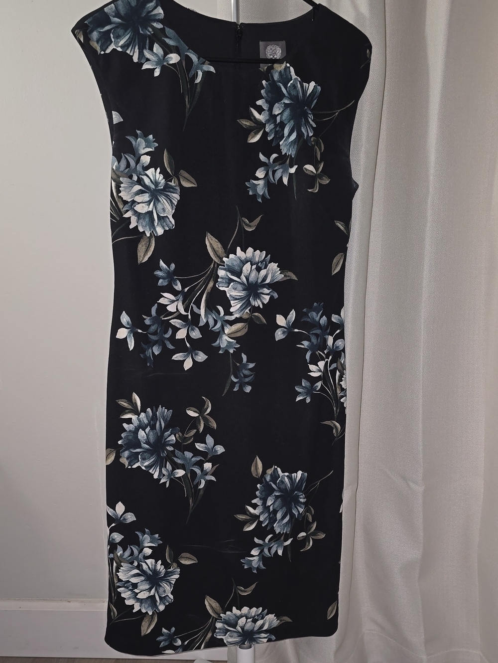 Vince Camuto Black Midi Dress with Blue Floral Print